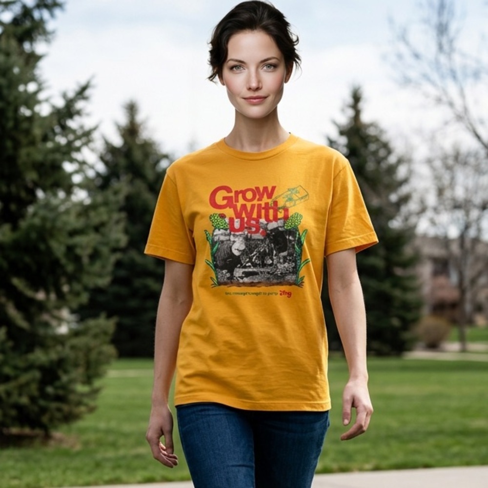 NWOT LRG Unisex Yellow Short Sleeve Graphic Tee Shirt Grow With Us- Size M